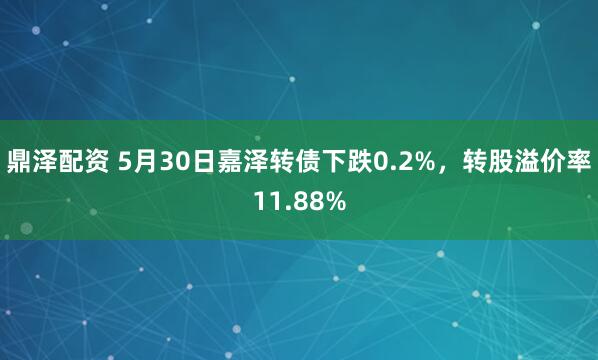 鼎泽配资 5月30日嘉泽转债下跌0.2%，转股溢价率11.88%